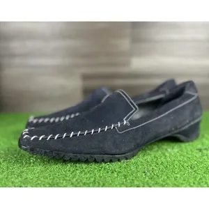 Ladies Ecco Barcelona Driving Loafers Mocs sz 41 Black Suede Slip Shoes‎ sz 10.5