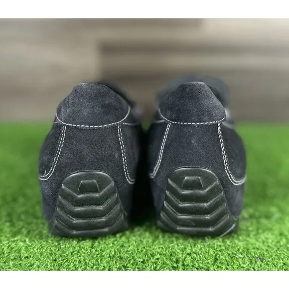 Ladies Ecco Barcelona Driving Loafers Mocs sz 41 Black Suede Slip Shoes‎ sz 10.5