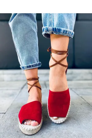 Ladies Red Sandles Espadrilles Tied Ankle - Woman Flat Sandles