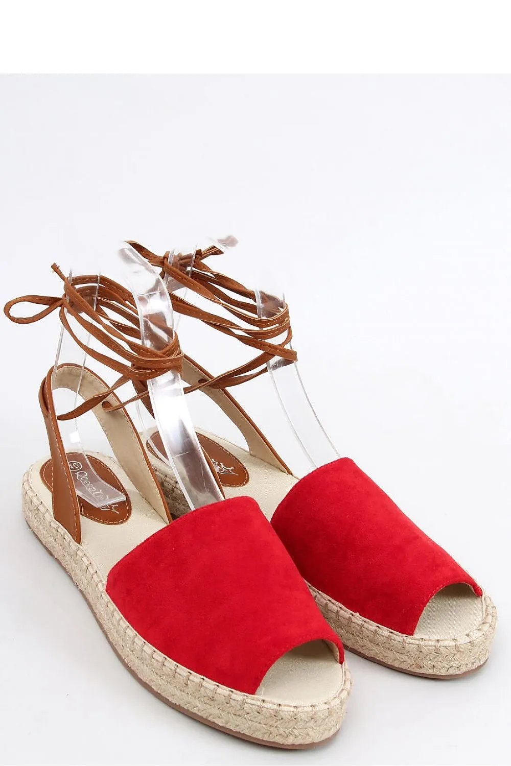 Ladies Red Sandles Espadrilles Tied Ankle - Woman Flat Sandles
