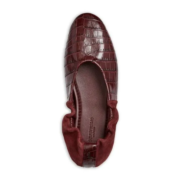 LAFAYETTE 148 NEW YORK Womens Burgundy Croc-Mira Almond Slip On Ballet Flats 36