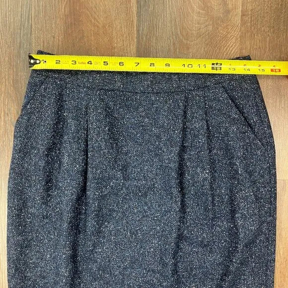 Lafayette 148 Skirt 2 Small Navy Blue Tweed Pencil Pleated Pockets High Waisted