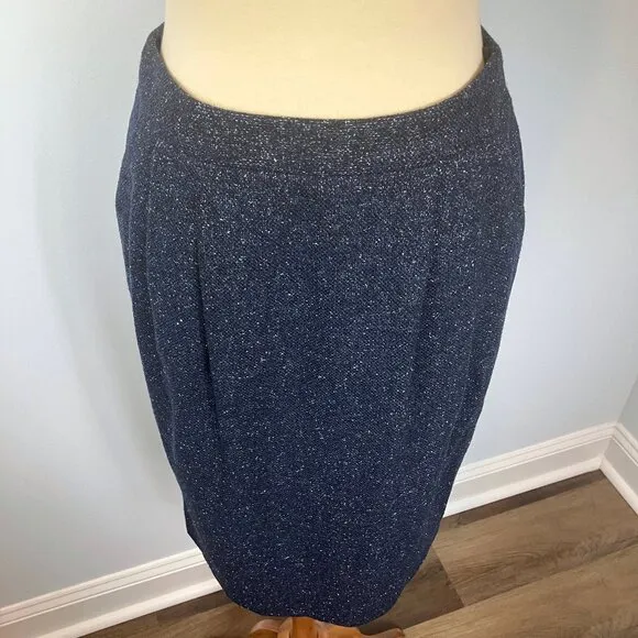Lafayette 148 Skirt 2 Small Navy Blue Tweed Pencil Pleated Pockets High Waisted