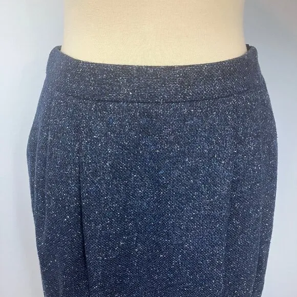 Lafayette 148 Skirt 2 Small Navy Blue Tweed Pencil Pleated Pockets High Waisted