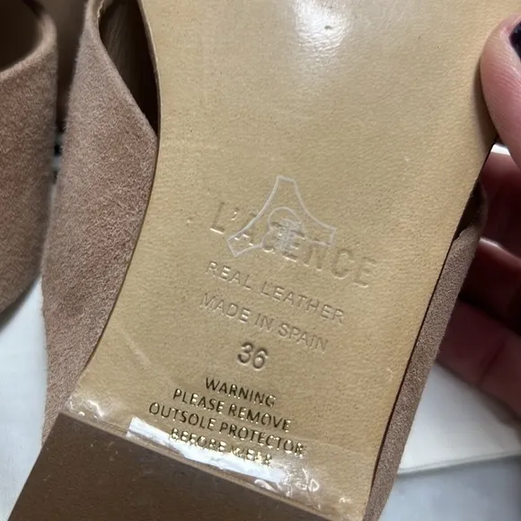 L'AGENCE Camila Cappuccino Suede Slip On Sandals NIB Size 36