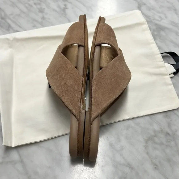 L'AGENCE Camila Cappuccino Suede Slip On Sandals NIB Size 36