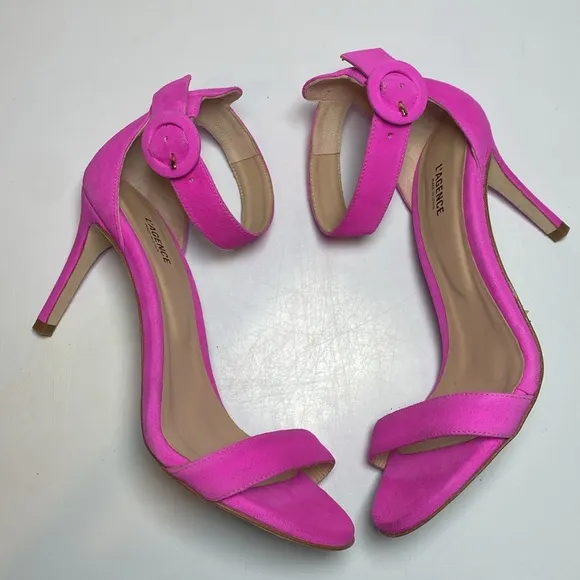 L'Agence Gisele III Suede Ankle Strap Sandals Womens 37 Neon Pink Romantic Heels