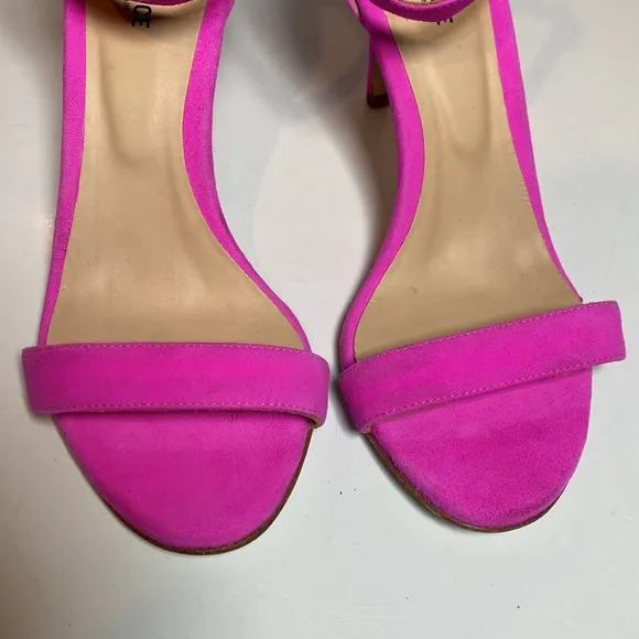 L'Agence Gisele III Suede Ankle Strap Sandals Womens 37 Neon Pink Romantic Heels
