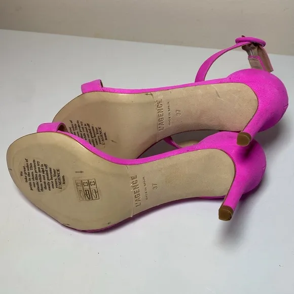 L'Agence Gisele III Suede Ankle Strap Sandals Womens 37 Neon Pink Romantic Heels