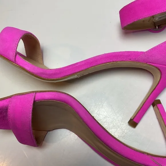 L'Agence Gisele III Suede Ankle Strap Sandals Womens 37 Neon Pink Romantic Heels