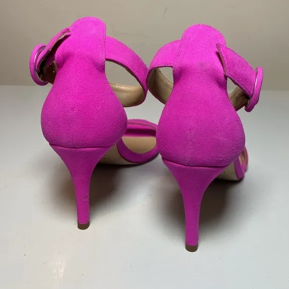 L'Agence Gisele III Suede Ankle Strap Sandals Womens 37 Neon Pink Romantic Heels