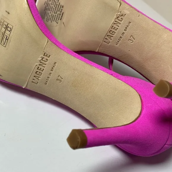 L'Agence Gisele III Suede Ankle Strap Sandals Womens 37 Neon Pink Romantic Heels