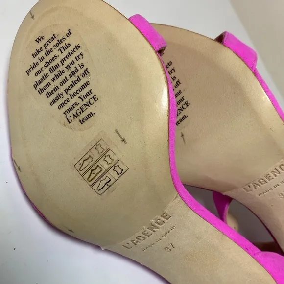 L'Agence Gisele III Suede Ankle Strap Sandals Womens 37 Neon Pink Romantic Heels
