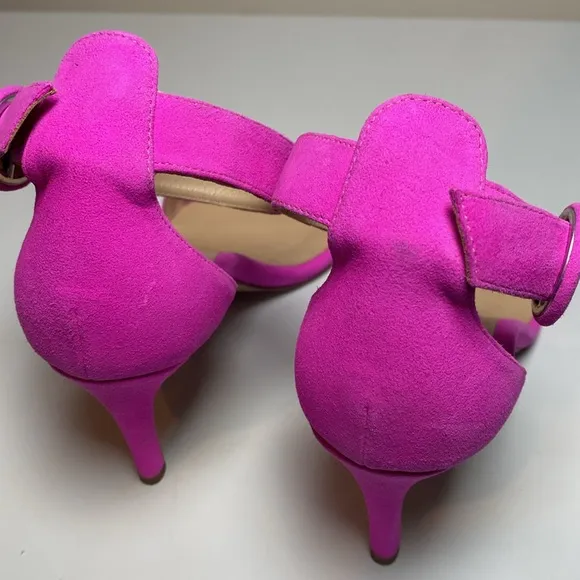 L'Agence Gisele III Suede Ankle Strap Sandals Womens 37 Neon Pink Romantic Heels
