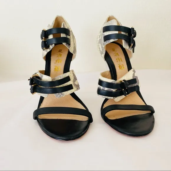 L..A.M.B. BLACK Grey Snake Strappy Heel Sandals 8