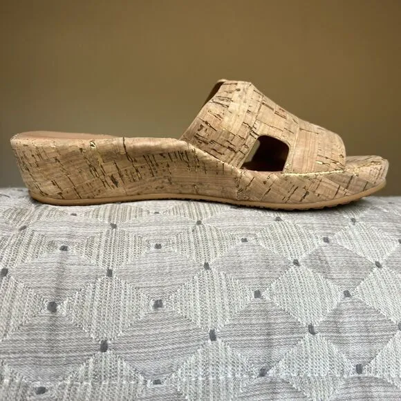 L'Amour Des Pieds Catiana Natural Open Toe Slip On Slide Cork Sandals US 7 M