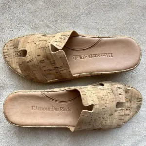 L'Amour Des Pieds Catiana Natural Open Toe Slip On Slide Cork Sandals US 7 M