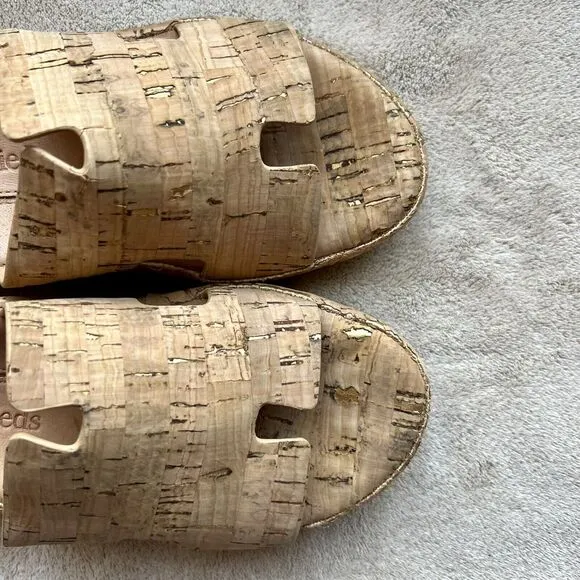 L'Amour Des Pieds Catiana Natural Open Toe Slip On Slide Cork Sandals US 7 M
