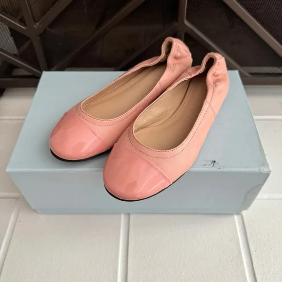 LANVIN Ballerina Flats Patent Cap Toe Rose Bubblegum Pink Size 35