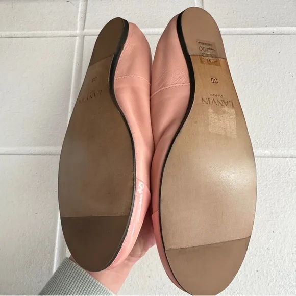 LANVIN Ballerina Flats Patent Cap Toe Rose Bubblegum Pink Size 35