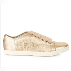 Lanvin Capped-toe grained-leather low-top trainers Sneakers Sz 7