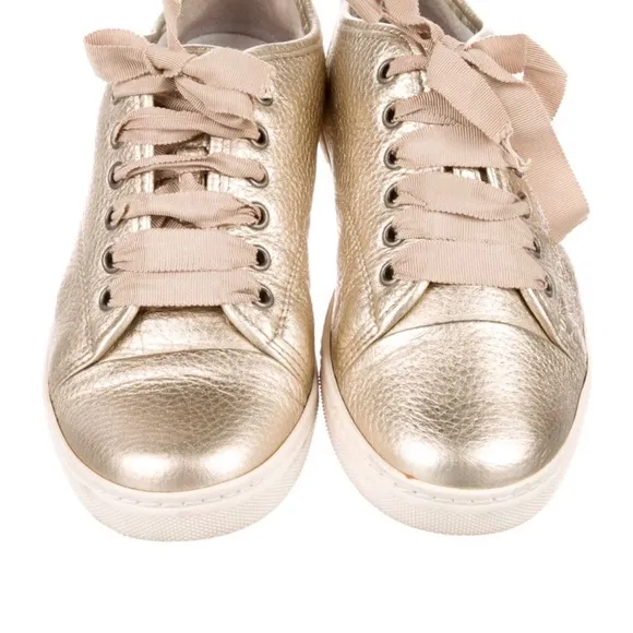 Lanvin Capped-toe grained-leather low-top trainers Sneakers Sz 7