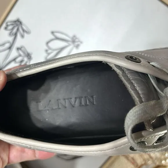 Lanvin mens DBB1 low top distressed burnished sneakers 8 greys leather