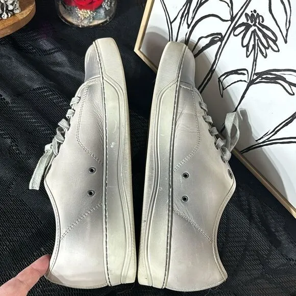 Lanvin mens DBB1 low top distressed burnished sneakers 8 greys leather