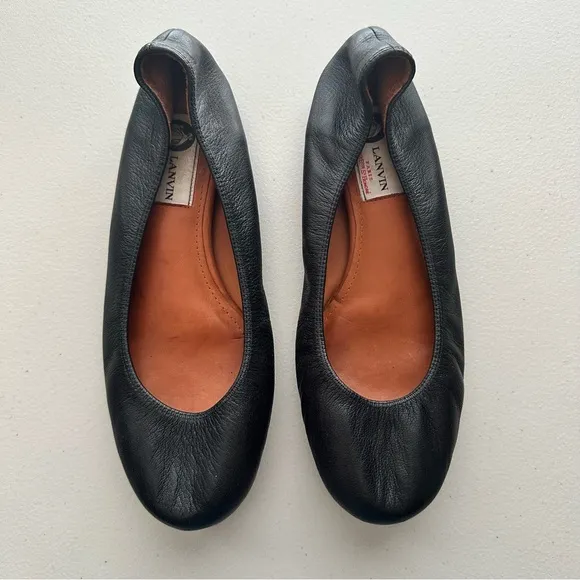 LANVIN Paris Authentic Classic Black Leather Ballerina Flat Women’s Size EU 38