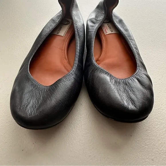 LANVIN Paris Authentic Classic Black Leather Ballerina Flat Women’s Size EU 38