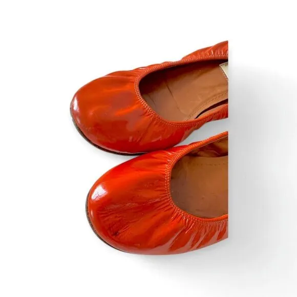 Lanvin signature ballet flats in orange patent leather, Size around 38.5 EU