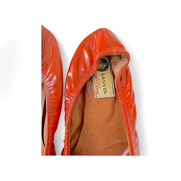 Lanvin signature ballet flats in orange patent leather, Size around 38.5 EU