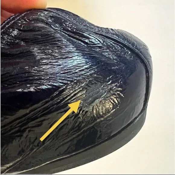 Lanvin Women Navy Blue Slip On Round Toe Patent Leather Ballet Flats 38 / US 8