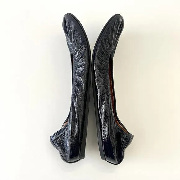 Lanvin Women Navy Blue Slip On Round Toe Patent Leather Ballet Flats 38 / US 8