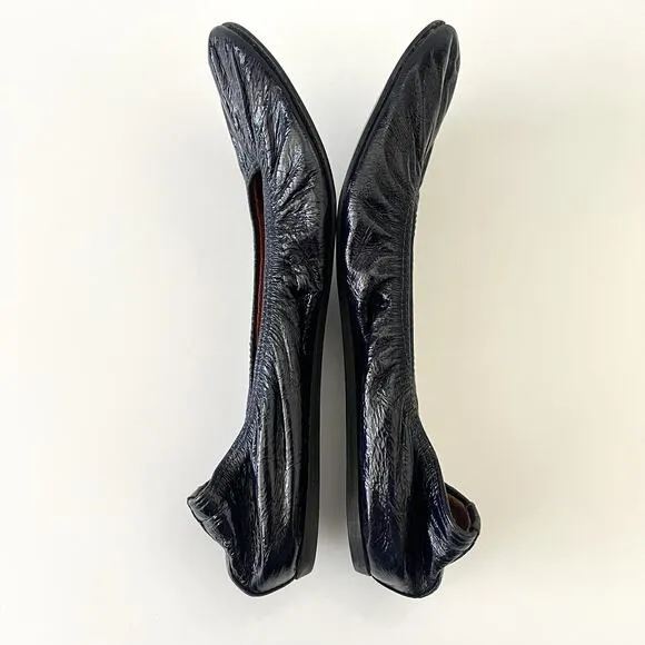 Lanvin Women Navy Blue Slip On Round Toe Patent Leather Ballet Flats 38 / US 8