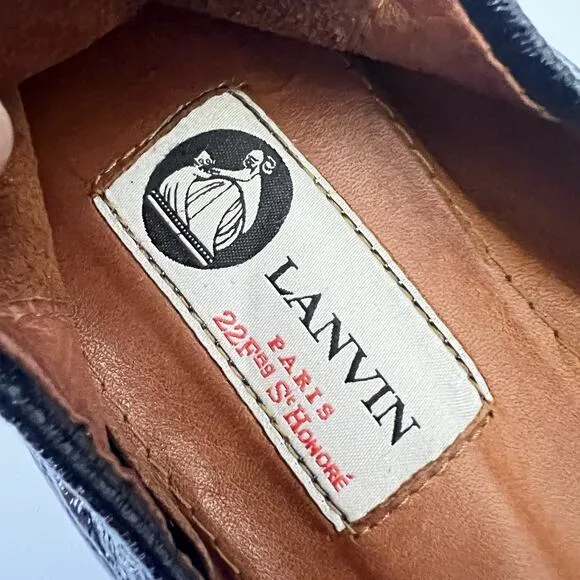 Lanvin Women Navy Blue Slip On Round Toe Patent Leather Ballet Flats 38 / US 8
