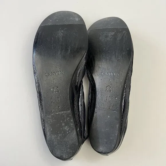 Lanvin Women Navy Blue Slip On Round Toe Patent Leather Ballet Flats 38 / US 8