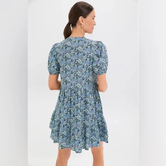 Large Tuckernuck Hyacinth House Light Blue Ditsy Floral Zip Front Ellie Dress