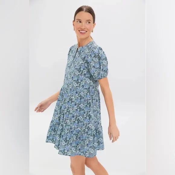 Large Tuckernuck Hyacinth House Light Blue Ditsy Floral Zip Front Ellie Dress