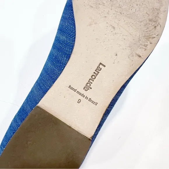 Larroude Lee Denim Flat with Embellished Crystal Rhinestone Bow Size 9