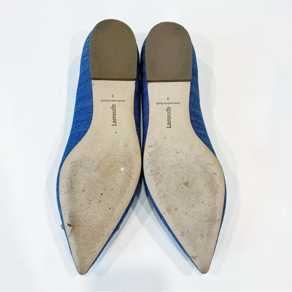 Larroude Lee Denim Flat with Embellished Crystal Rhinestone Bow Size 9