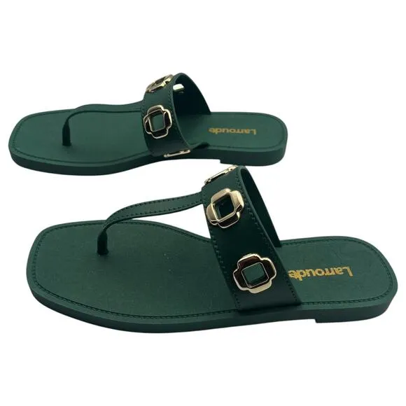 Larroude Milan S T-Strap Thong Slip On Jelly Flat Sandals Green Size 8 / 9