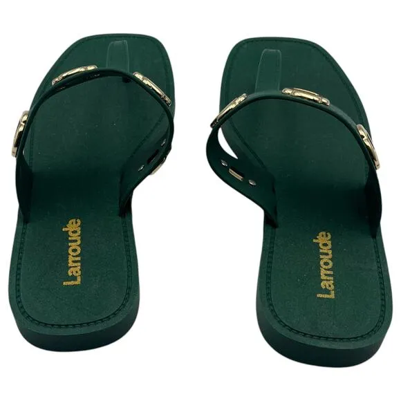 Larroude Milan S T-Strap Thong Slip On Jelly Flat Sandals Green Size 8 / 9