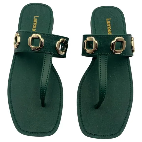 Larroude Milan S T-Strap Thong Slip On Jelly Flat Sandals Green Size 8 / 9