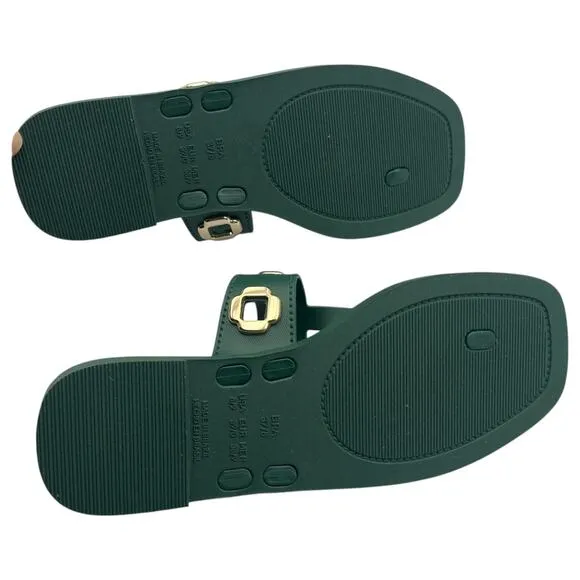 Larroude Milan S T-Strap Thong Slip On Jelly Flat Sandals Green Size 8 / 9