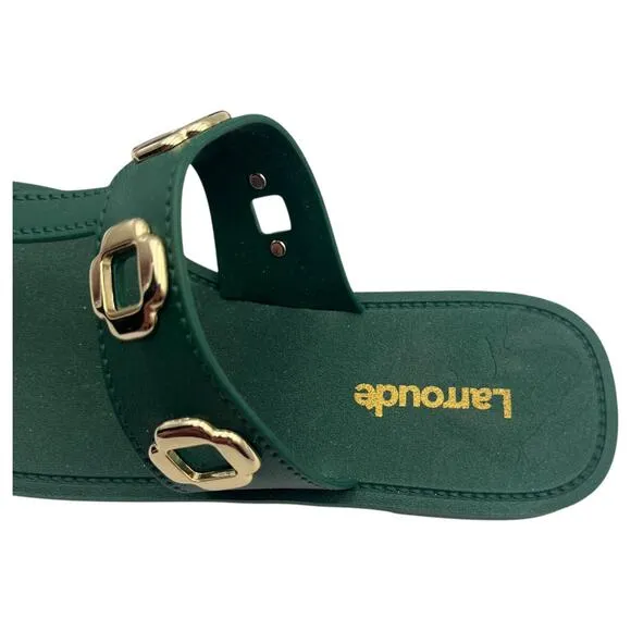 Larroude Milan S T-Strap Thong Slip On Jelly Flat Sandals Green Size 8 / 9