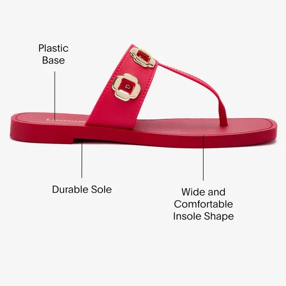 Larroude Red and Gold Sandals with Bold Embellishments Milan Jelly Thong 6/7 NEW