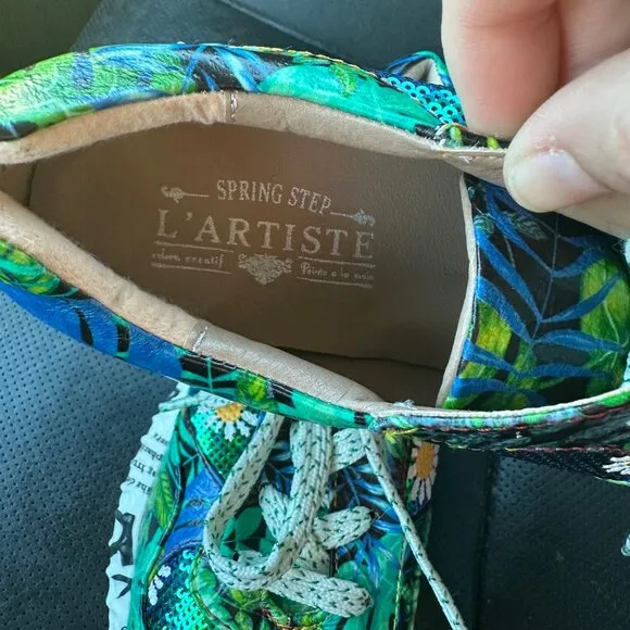L'Artiste by Sprint Step Womens 37/6.5-7 Zingy Leather Sequin Lace Up Sneakers