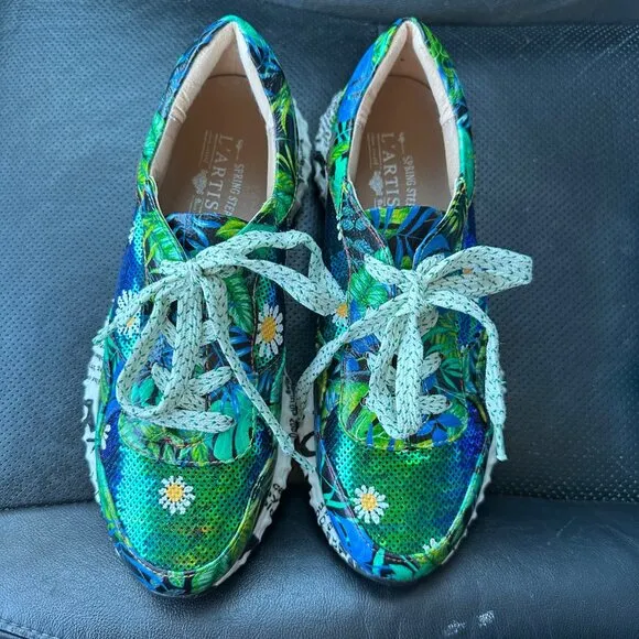 L'Artiste by Sprint Step Womens 37/6.5-7 Zingy Leather Sequin Lace Up Sneakers