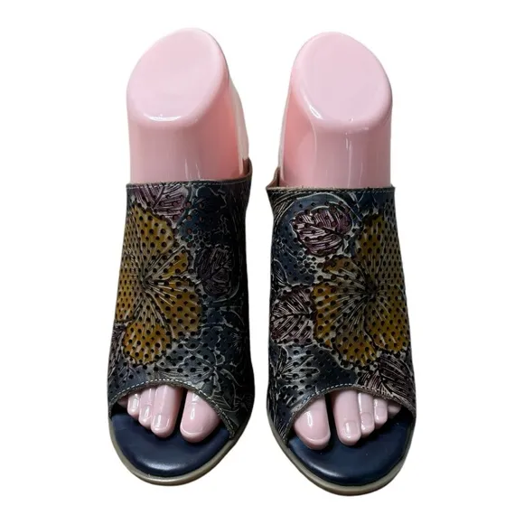 L’Artiste Spring Step STYLIN Floral Slide Sandals 36 5.5-6 Navy NWOT